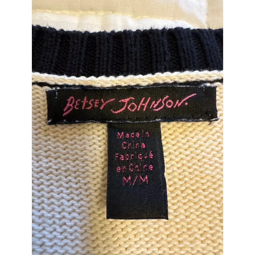 Betsey Johnson Marilyn Monroe Face Sweater Dress Size M Cream Black Graphic